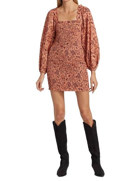 Free People Smock It To Me Mini Dress Apricot Combo - Picture 5 of 11